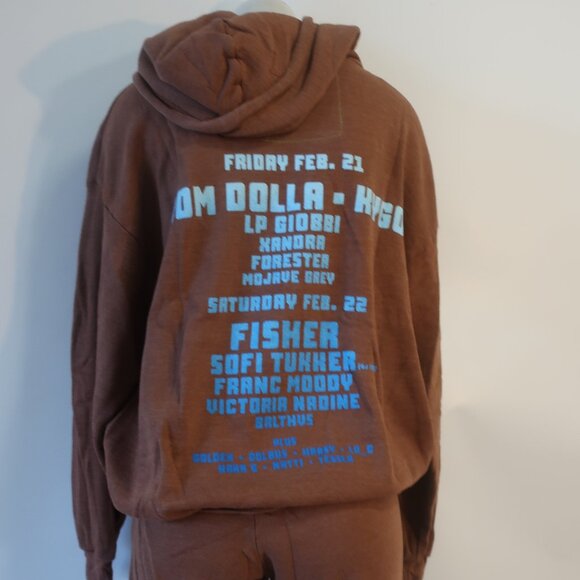 NWT Womens Aviator Nation Brown 2Pc Set Palm Tree Music Fest Hoodie Sweatpants M - Picture 11 of 15